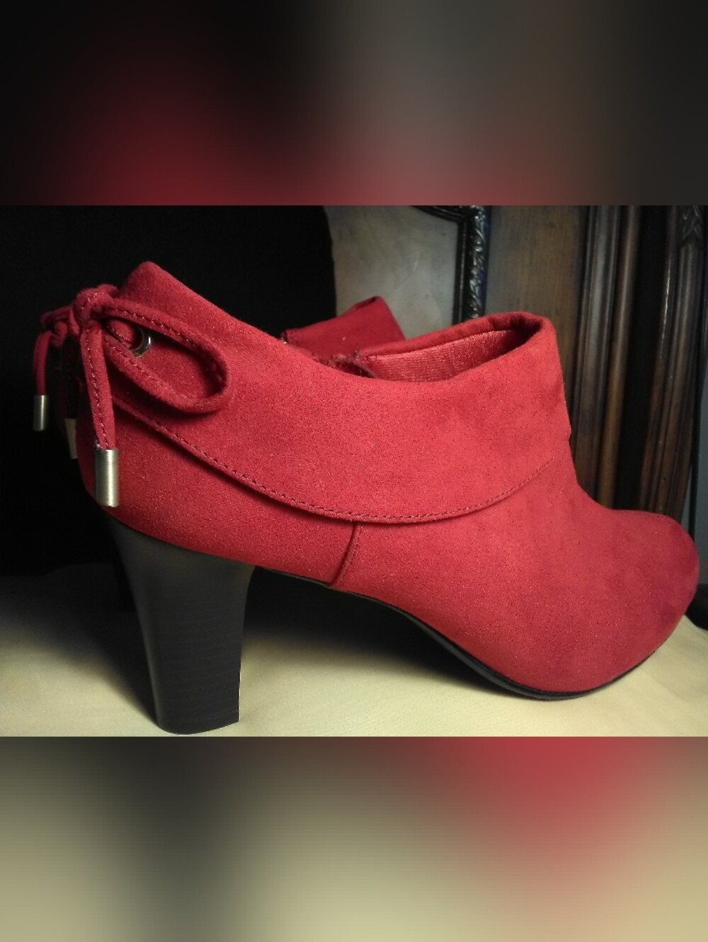 LK. NEW Coach and Four Red Suede Block Heel Bootie SZ. 9 SIDE ZIP  3IN. HEEL